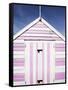 Pink and White Striped Beach Hut, Felixstowe, Suffolk, England, United Kingdom, Europe-Mark Sunderland-Framed Stretched Canvas