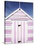 Pink and White Striped Beach Hut, Felixstowe, Suffolk, England, United Kingdom, Europe-Mark Sunderland-Stretched Canvas