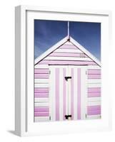 Pink and White Striped Beach Hut, Felixstowe, Suffolk, England, United Kingdom, Europe-Mark Sunderland-Framed Photographic Print