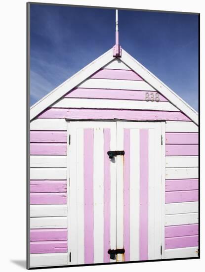 Pink and White Striped Beach Hut, Felixstowe, Suffolk, England, United Kingdom, Europe-Mark Sunderland-Mounted Photographic Print