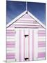 Pink and White Striped Beach Hut, Felixstowe, Suffolk, England, United Kingdom, Europe-Mark Sunderland-Mounted Photographic Print