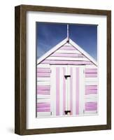 Pink and White Striped Beach Hut, Felixstowe, Suffolk, England, United Kingdom, Europe-Mark Sunderland-Framed Photographic Print