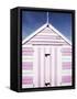 Pink and White Striped Beach Hut, Felixstowe, Suffolk, England, United Kingdom, Europe-Mark Sunderland-Framed Stretched Canvas