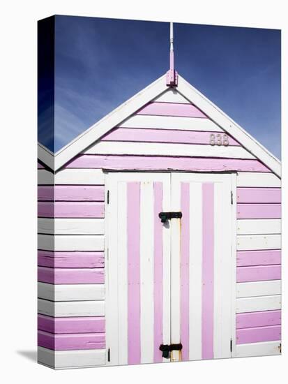 Pink and White Striped Beach Hut, Felixstowe, Suffolk, England, United Kingdom, Europe-Mark Sunderland-Stretched Canvas