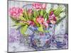 Pink and White Tulips, Orchids and Blue Antique China-Joan Thewsey-Mounted Giclee Print