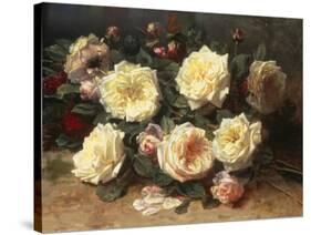 Pink and Yellow Roses-Jean Baptiste Claude Robie-Stretched Canvas