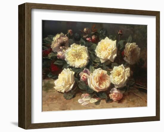 Pink and Yellow Roses-Jean Baptiste Claude Robie-Framed Giclee Print