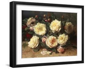 Pink and Yellow Roses-Jean Baptiste Claude Robie-Framed Giclee Print