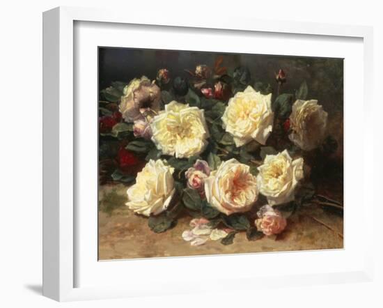 Pink and Yellow Roses-Jean Baptiste Claude Robie-Framed Giclee Print