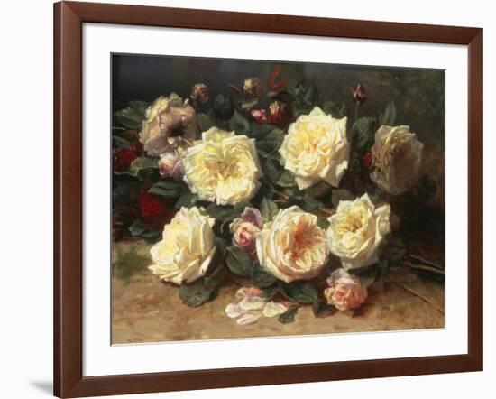 Pink and Yellow Roses-Jean Baptiste Claude Robie-Framed Giclee Print