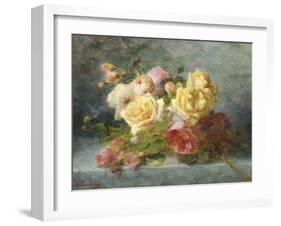 Pink and Yellow Roses-Andre Perrachon-Framed Giclee Print