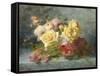 Pink and Yellow Roses-Andre Perrachon-Framed Stretched Canvas