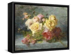 Pink and Yellow Roses-Andre Perrachon-Framed Stretched Canvas