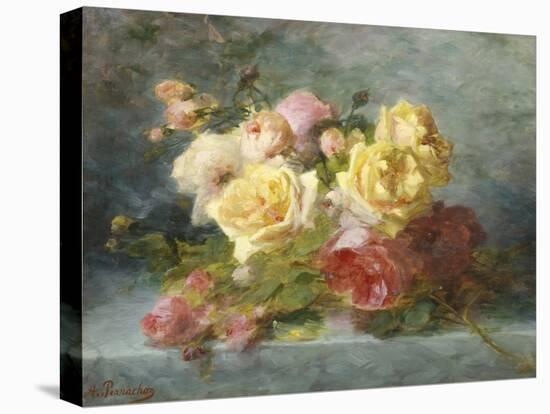 Pink and Yellow Roses-Andre Perrachon-Stretched Canvas