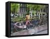 Pink Bicycle, Brouwersgracht, Amsterdam, Netherlands, Europe-Amanda Hall-Framed Stretched Canvas