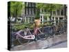 Pink Bicycle, Brouwersgracht, Amsterdam, Netherlands, Europe-Amanda Hall-Stretched Canvas