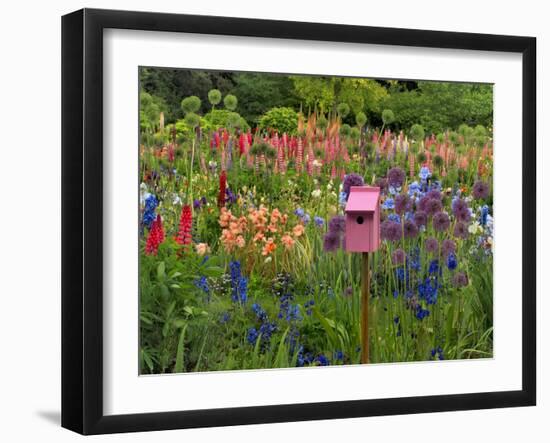 Pink Birdhouse in Flower Garden-Steve Terrill-Framed Photographic Print