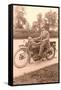 Pink Black and White of Man on Motorcycle-null-Framed Stretched Canvas