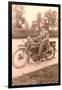 Pink Black and White of Man on Motorcycle-null-Framed Art Print