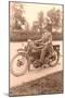 Pink Black and White of Man on Motorcycle-null-Mounted Art Print