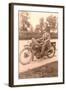 Pink Black and White of Man on Motorcycle-null-Framed Art Print