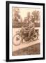 Pink Black and White of Man on Motorcycle-null-Framed Art Print