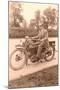 Pink Black and White of Man on Motorcycle-null-Mounted Art Print