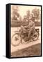 Pink Black and White of Man on Motorcycle-null-Framed Stretched Canvas