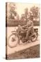 Pink Black and White of Man on Motorcycle-null-Stretched Canvas