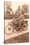 Pink Black and White of Man on Motorcycle-null-Stretched Canvas