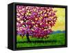 Pink Blossom Tree and Yellow Sky-Patty Baker-Framed Stretched Canvas