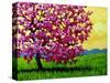 Pink Blossom Tree and Yellow Sky-Patty Baker-Stretched Canvas