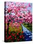 Pink Blossoms and Red Tulips-Patty Baker-Stretched Canvas