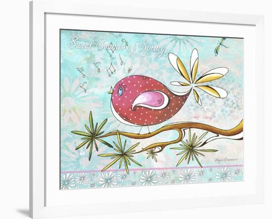 Pink Brown Bird with Notes and Branch-Megan Aroon Duncanson-Framed Giclee Print