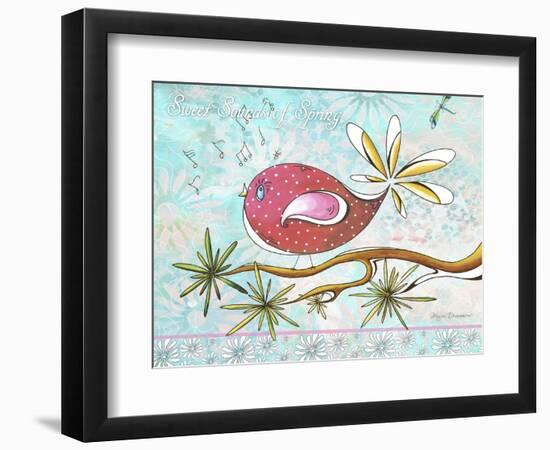 Pink Brown Bird with Notes and Branch-Megan Aroon Duncanson-Framed Premium Giclee Print