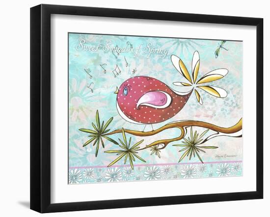 Pink Brown Bird with Notes and Branch-Megan Aroon Duncanson-Framed Giclee Print