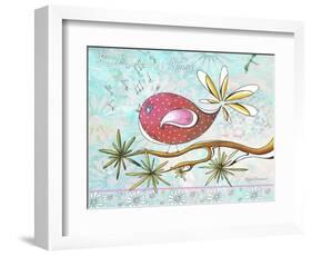 Pink Brown Bird with Notes and Branch-Megan Aroon Duncanson-Framed Giclee Print