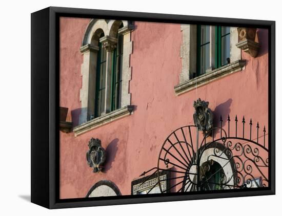 Pink Building Detail, Taormina, Sicily, Italy-Walter Bibikow-Framed Stretched Canvas
