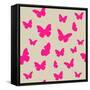 Pink Butterfly on Beige Background. Seamless Pattern. Vector-Magnia-Framed Stretched Canvas