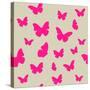 Pink Butterfly on Beige Background. Seamless Pattern. Vector-Magnia-Stretched Canvas