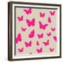Pink Butterfly on Beige Background. Seamless Pattern. Vector-Magnia-Framed Premium Giclee Print