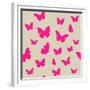 Pink Butterfly on Beige Background. Seamless Pattern. Vector-Magnia-Framed Premium Giclee Print