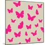 Pink Butterfly on Beige Background. Seamless Pattern. Vector-Magnia-Mounted Premium Giclee Print