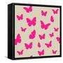 Pink Butterfly on Beige Background. Seamless Pattern. Vector-Magnia-Framed Stretched Canvas