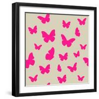 Pink Butterfly on Beige Background. Seamless Pattern. Vector-Magnia-Framed Art Print