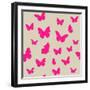 Pink Butterfly on Beige Background. Seamless Pattern. Vector-Magnia-Framed Art Print