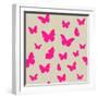 Pink Butterfly on Beige Background. Seamless Pattern. Vector-Magnia-Framed Art Print