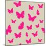 Pink Butterfly on Beige Background. Seamless Pattern. Vector-Magnia-Mounted Art Print