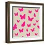 Pink Butterfly on Beige Background. Seamless Pattern. Vector-Magnia-Framed Art Print