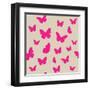 Pink Butterfly on Beige Background. Seamless Pattern. Vector-Magnia-Framed Art Print